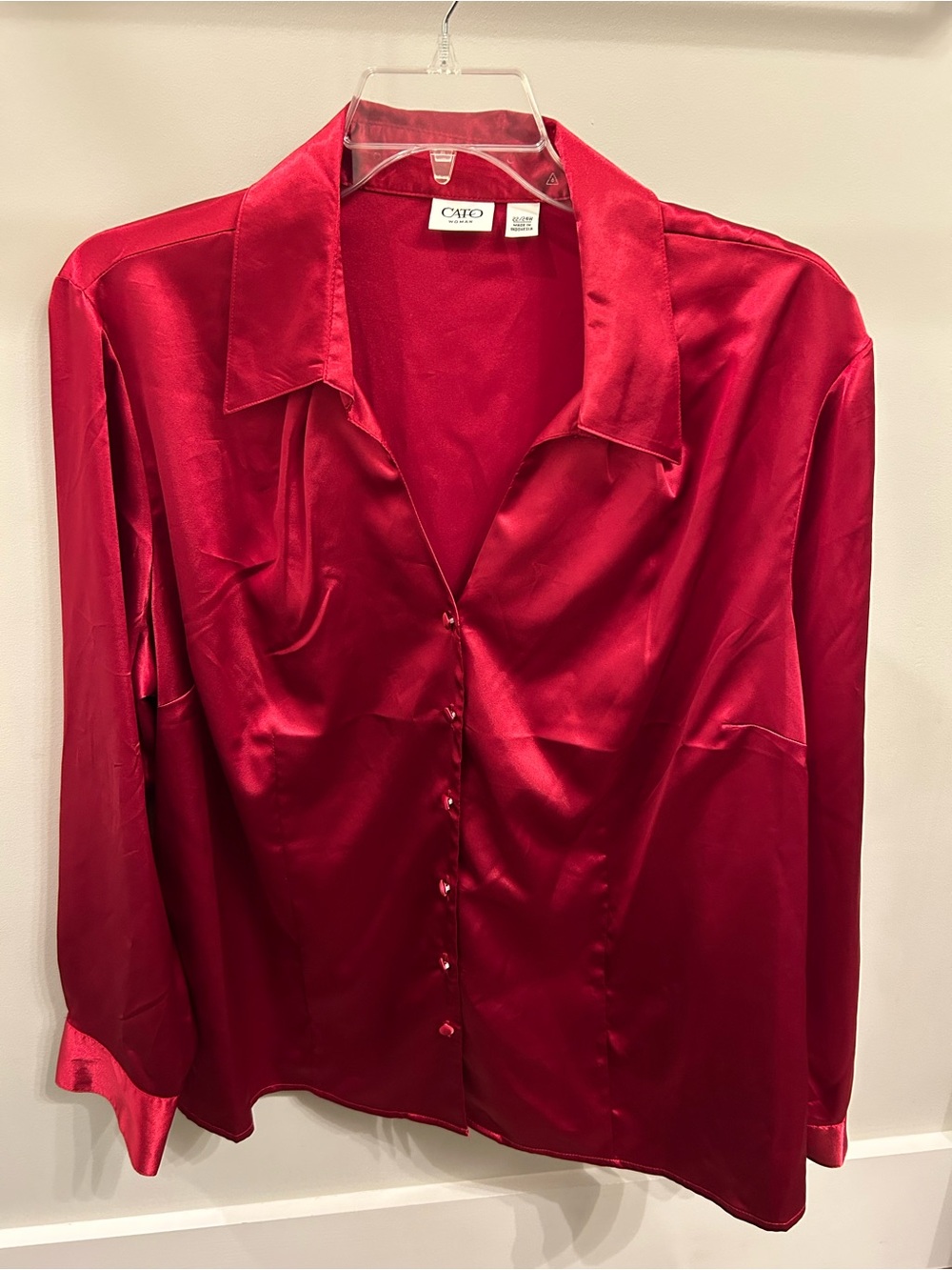 Cato Red Satin Button-Front Blouse